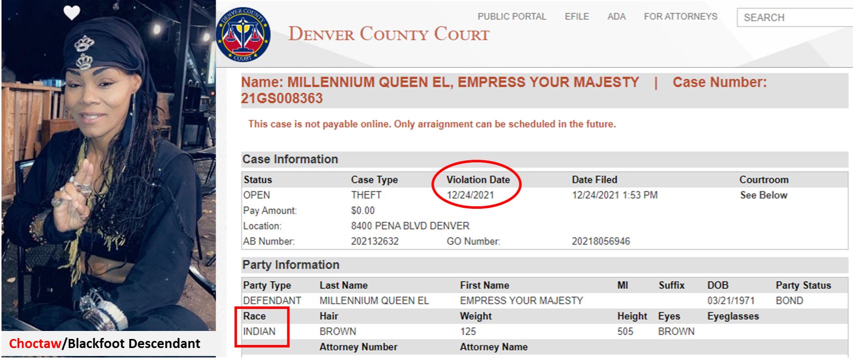 Denver County Court EMPRESS YOUR MAJESTY MILLENNUM QUEEN EL 21GS008363